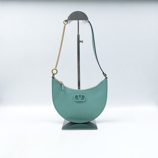 Pre-Owned Valentino Vlogo Signature Hobo Green Calfskin Shoulder Bag