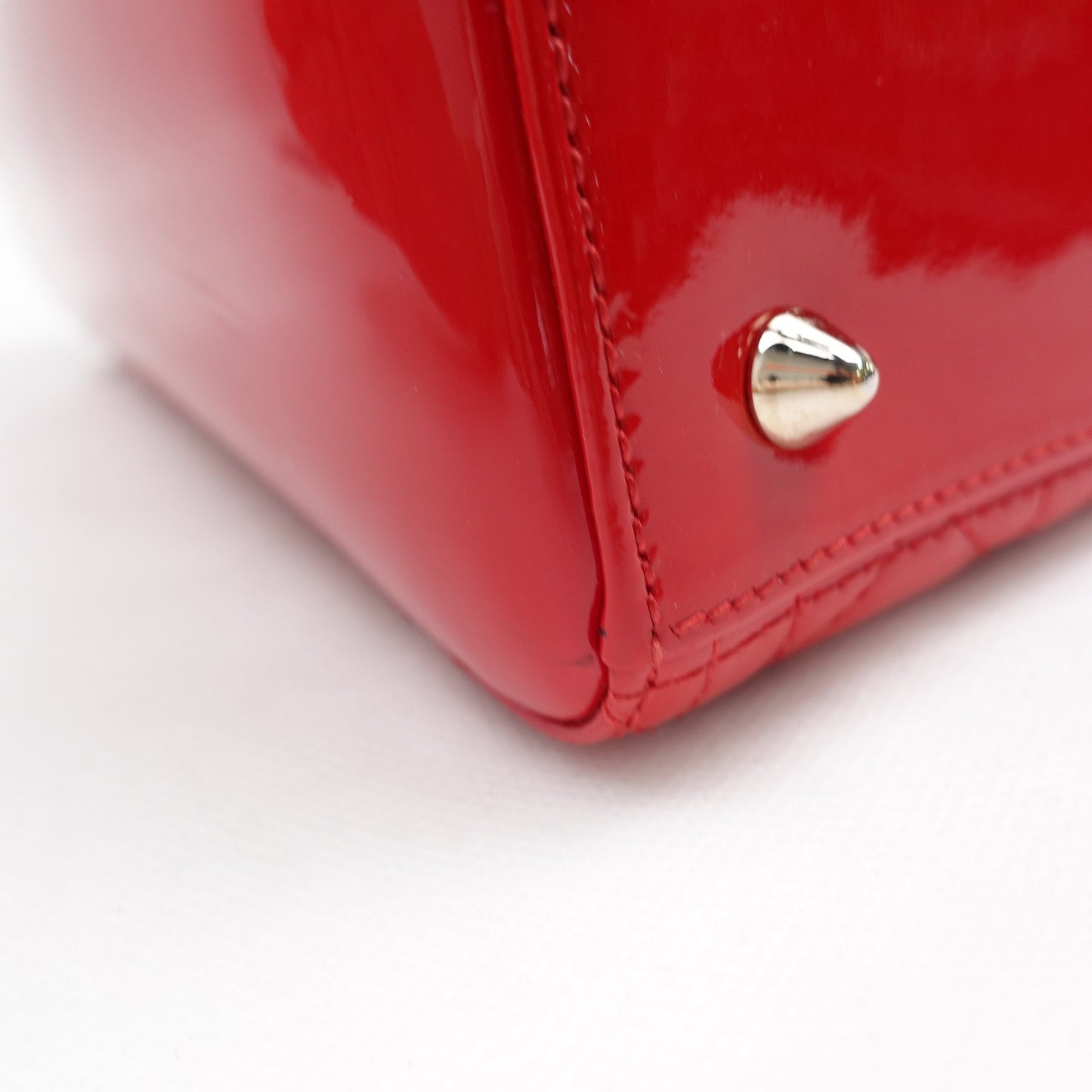 Pre-owned Dior Lady Dior Medium Red Patent Shoulder Bag