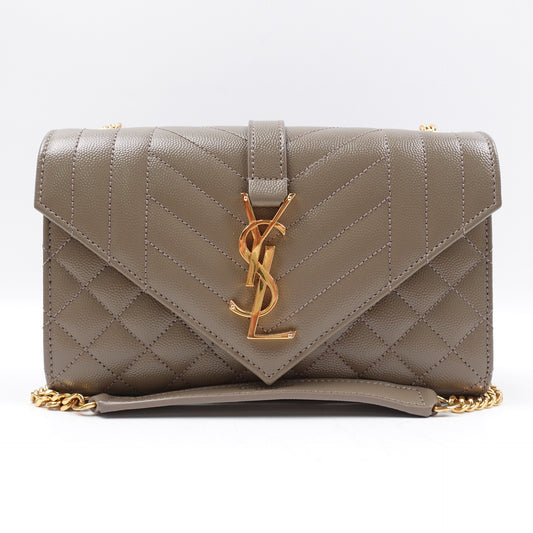 Pre-owned Saint Laurent Envelope Sage Calfskin Shoulder Bag
