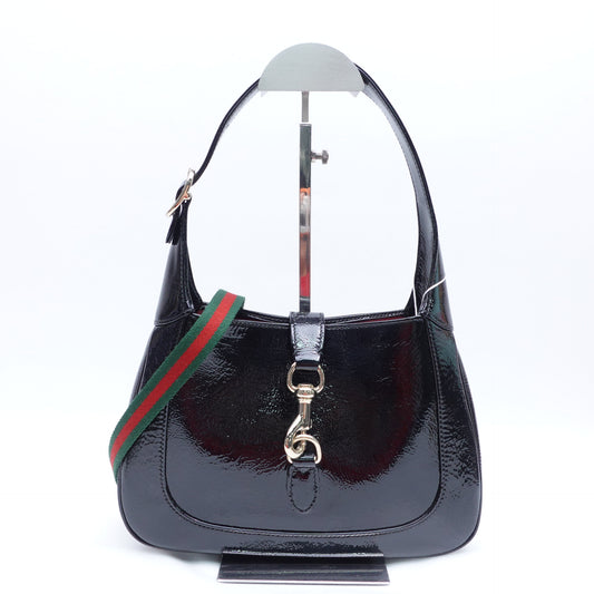 Pre-Owned Gucci Jackie 1961 Hobo Black Patent Leather Shoulder Bag