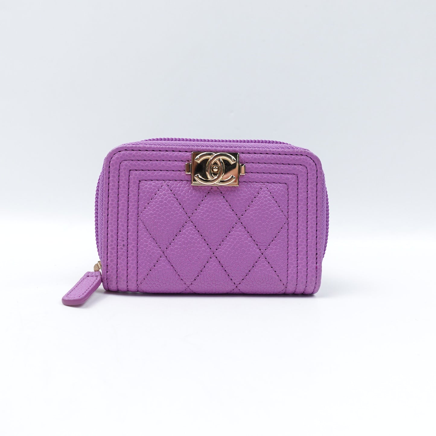 Pre-owned Chanel Leboy Purple Caviar Card Holder