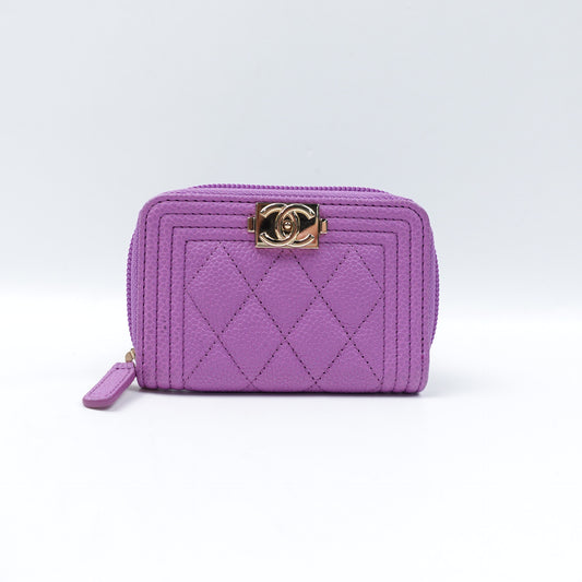 Pre-owned Chanel Leboy Purple Caviar Card Holder