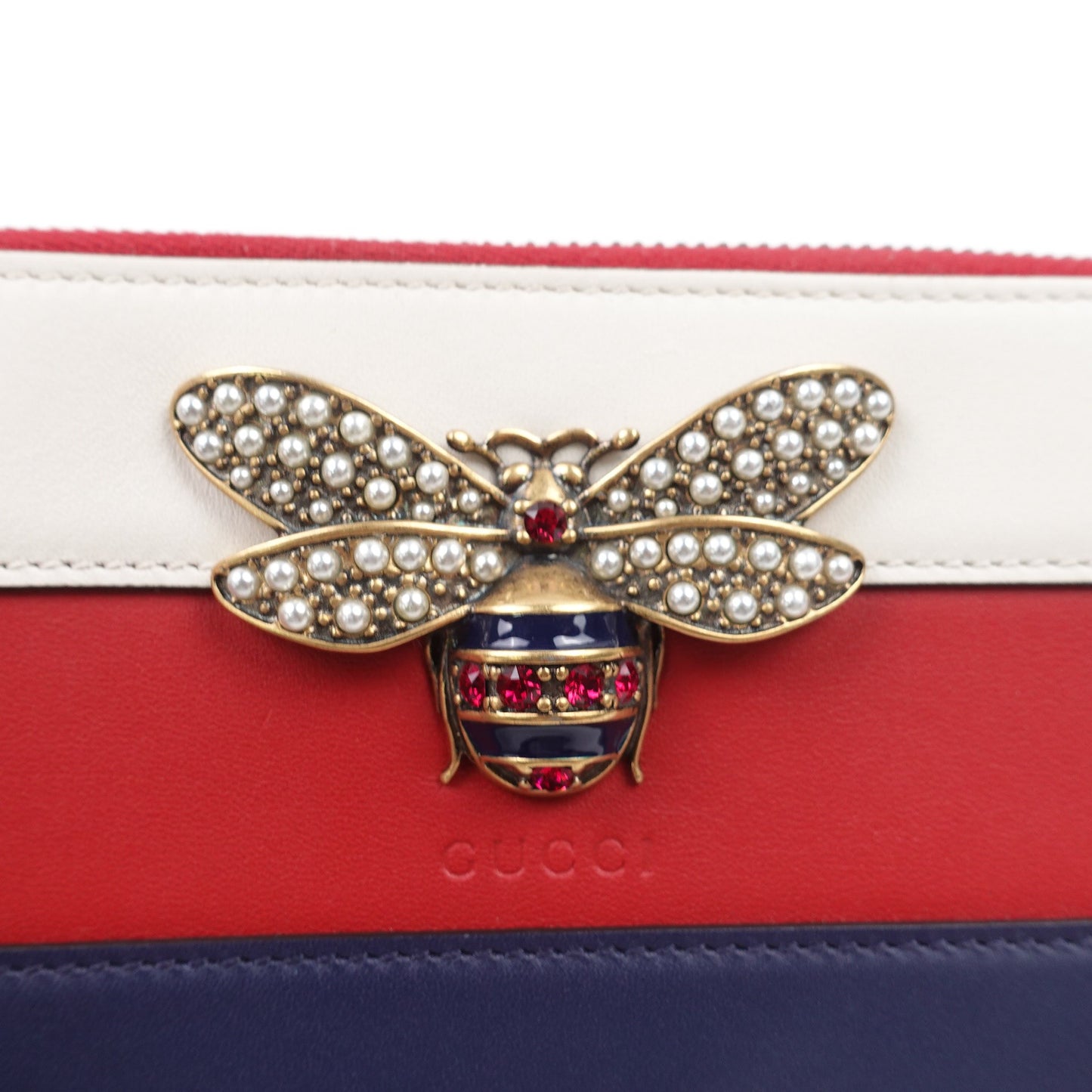 Pre-owned Gucci Queen Margaret Red&Blue Calfskin Long Wallet