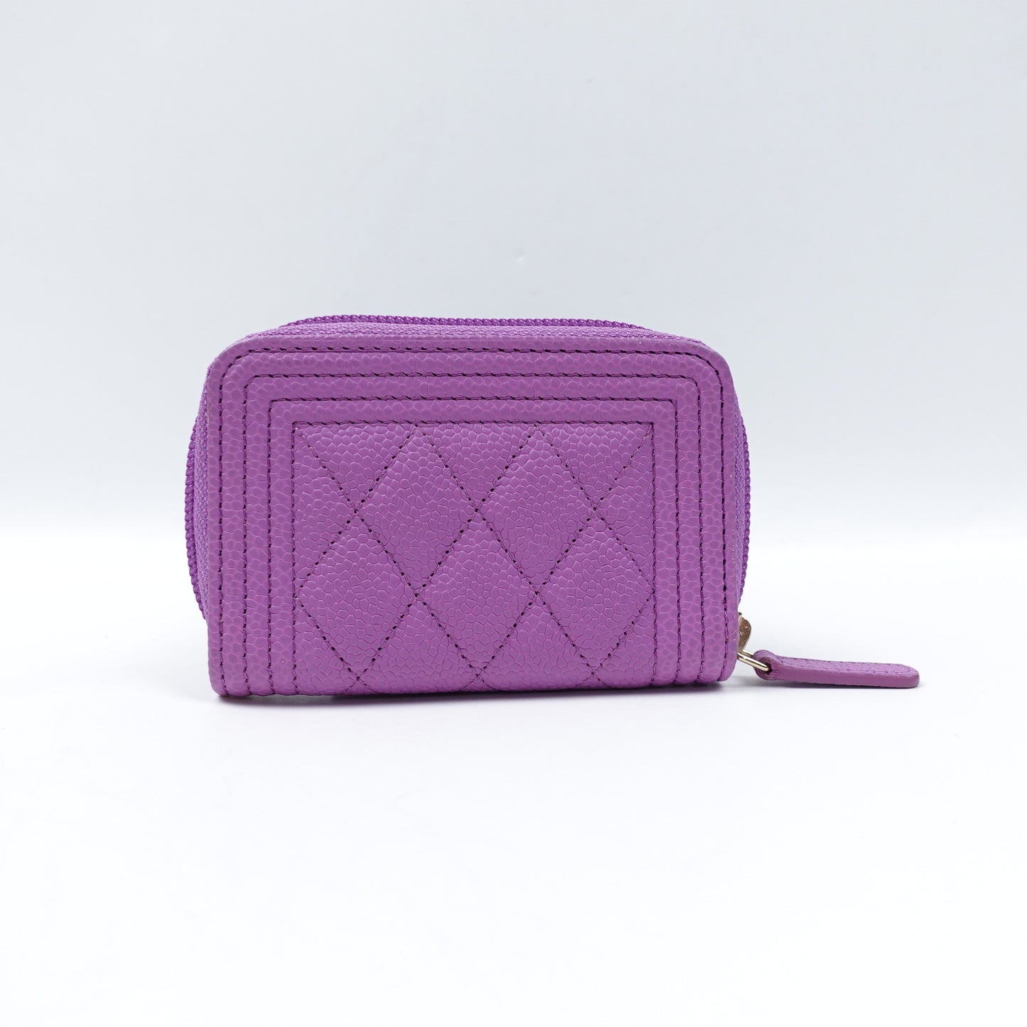 Pre-owned Chanel Leboy Purple Caviar Card Holder