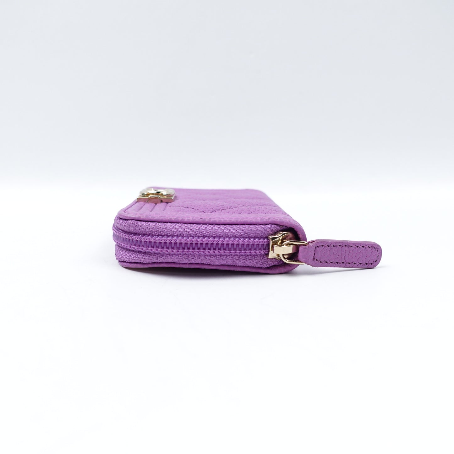 Pre-owned Chanel Leboy Purple Caviar Card Holder