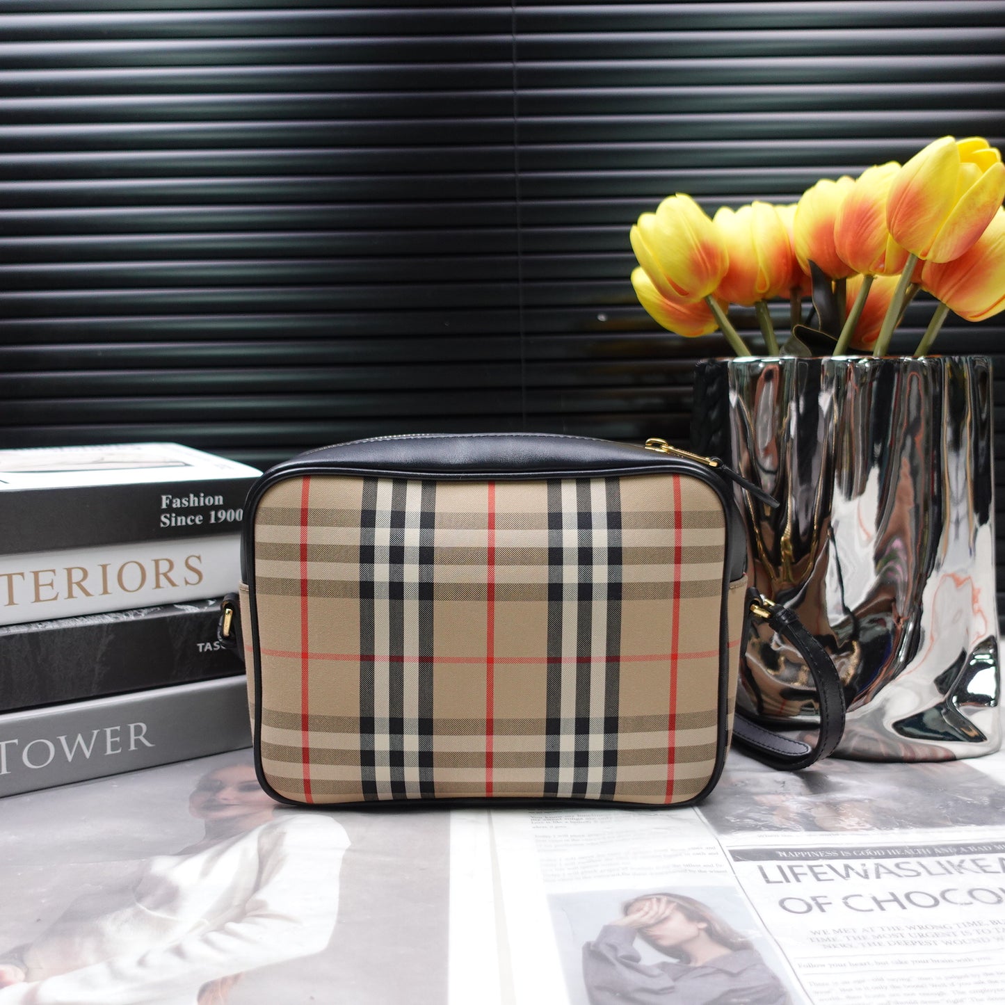 Pre-Owned Burberry Check&Calfskin Crossbody Bag