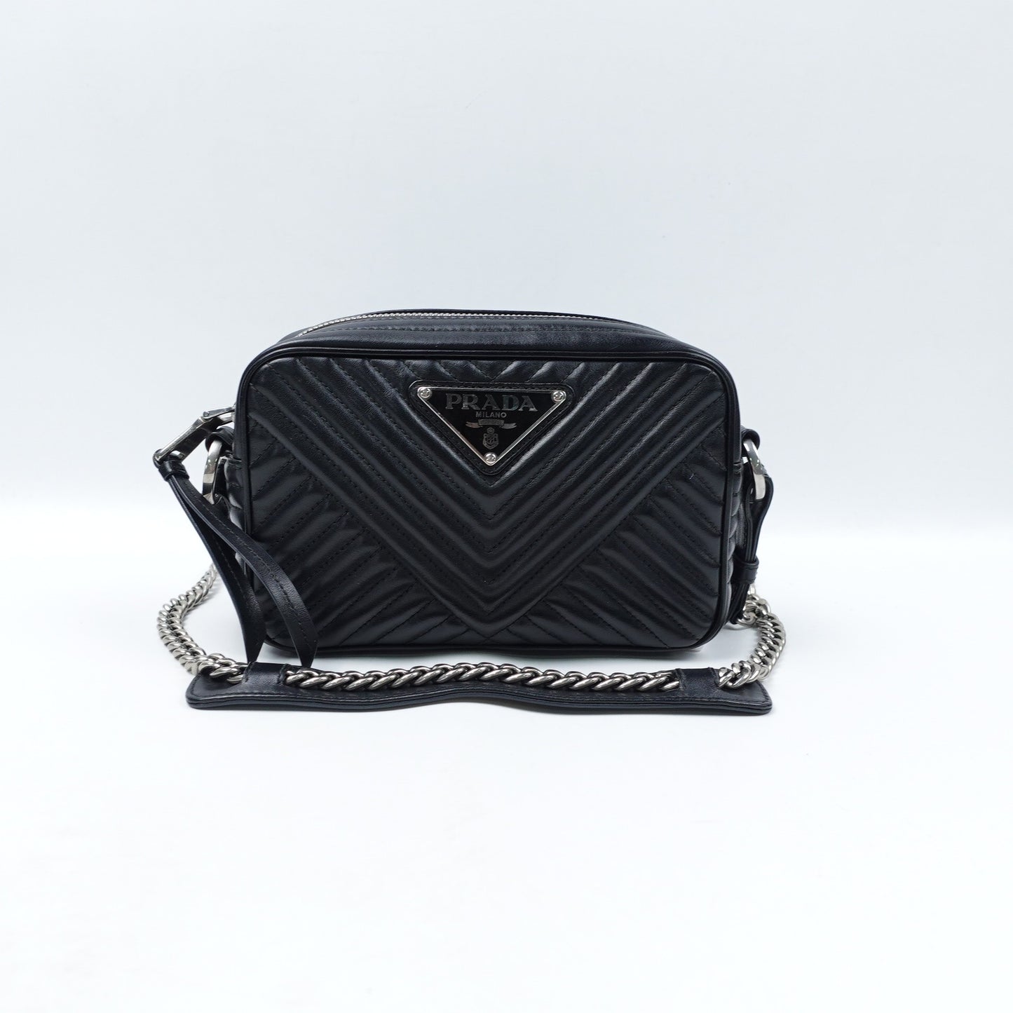 Pre-owned Prada Diagramme Black Calfskin Shoulder Bag T10312824