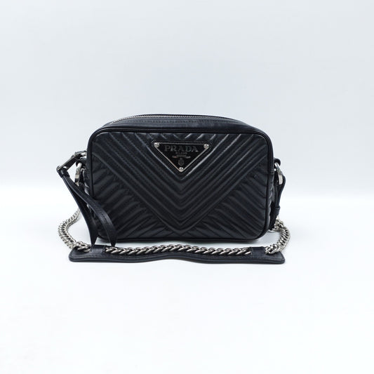 Pre-owned Prada Diagramme Black Calfskin Shoulder Bag T10312824