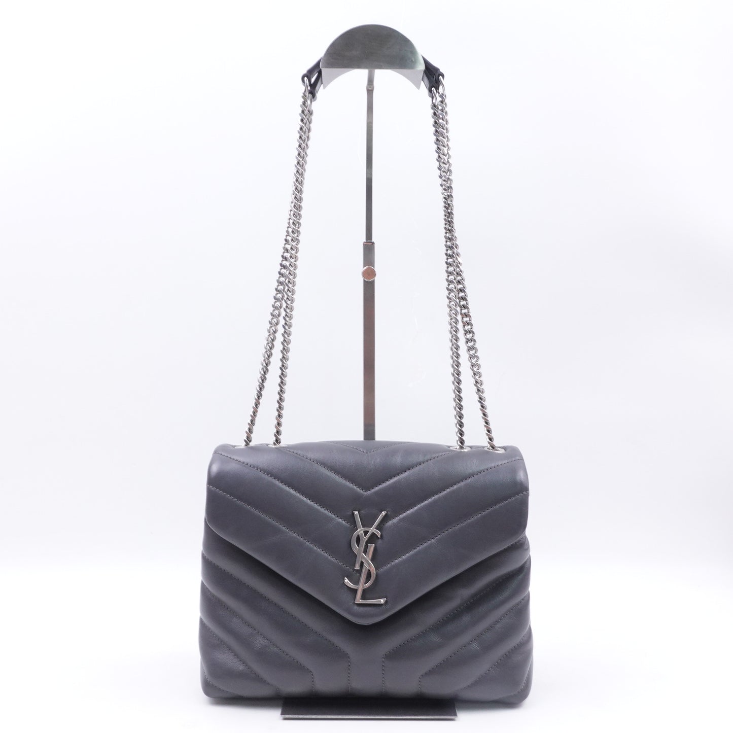 Pre-owned Saint Laurent Loulou Small Grey Calfskin Shoulder Bag