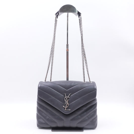 Pre-owned Saint Laurent Loulou Small Grey Calfskin Shoulder Bag