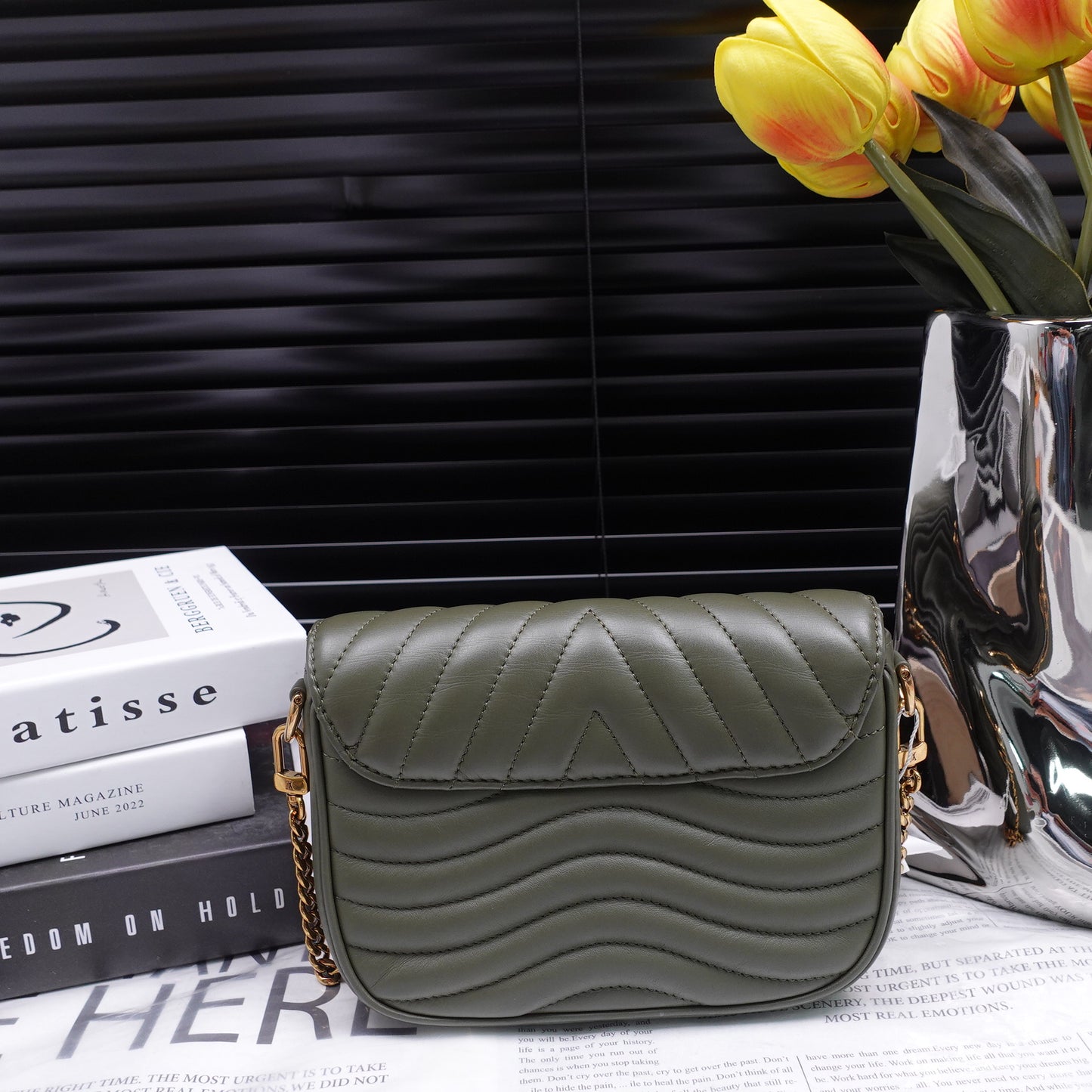 Pre-Owned Louis Vuitton New Wave Olive Green Calfskin Shoulder Bag