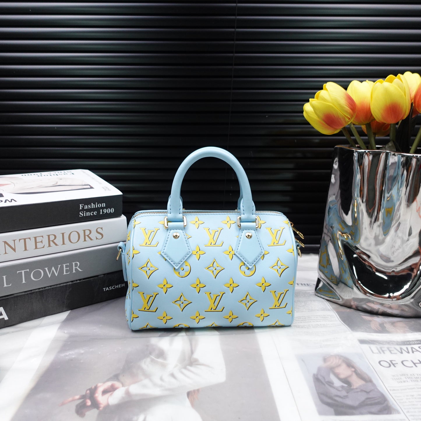 Pre-Owned Louis Vuitton Speedy 20 Blue&Yellow Calfskin Shoulder Bag