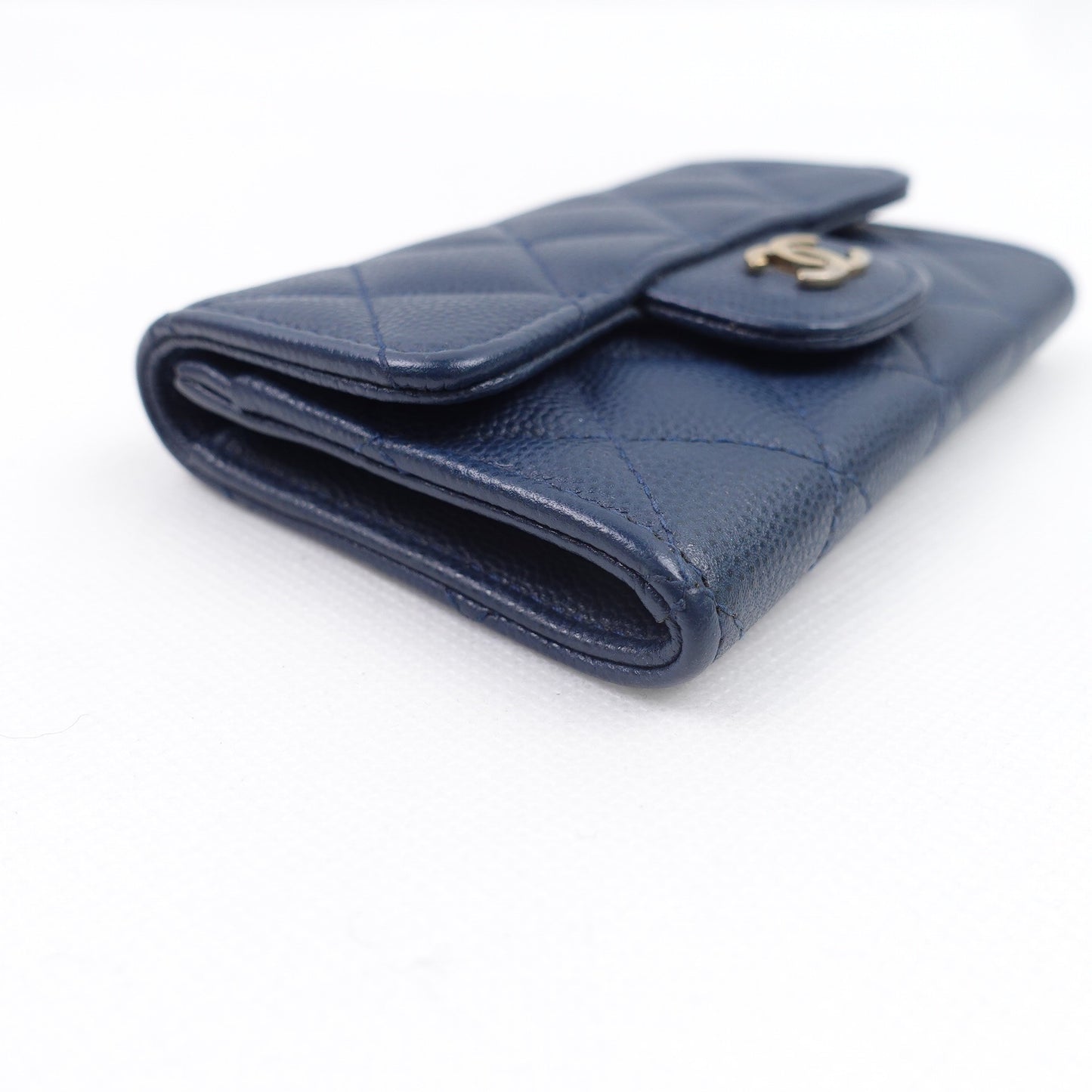 Pre-owned Chanel Classic Flap Blue Calfskin Short Wallet