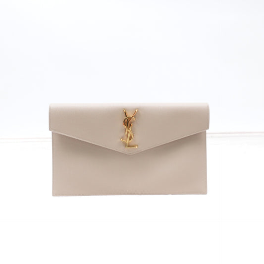 Pre-owned Saint Laurent Uptown Milktea Calfskin Clutch