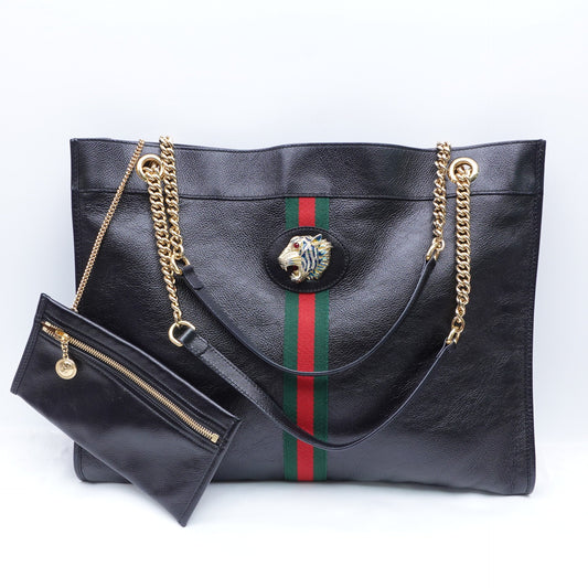 Pre-owned Gucci Rajah Black Calfskin Tote Bag