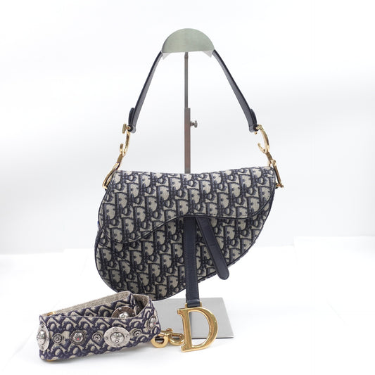 Pre-owned Dior Saddle MM Oblique Canvas Shoulder Bag