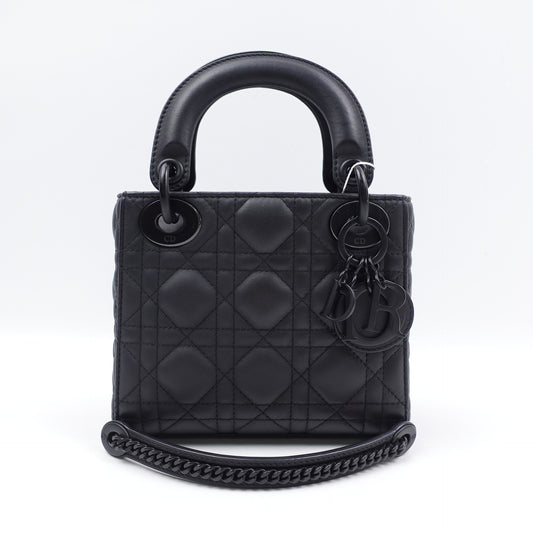 Pre-owned Dior Lady Mini Matte Black Calfskin Crossbody Bag