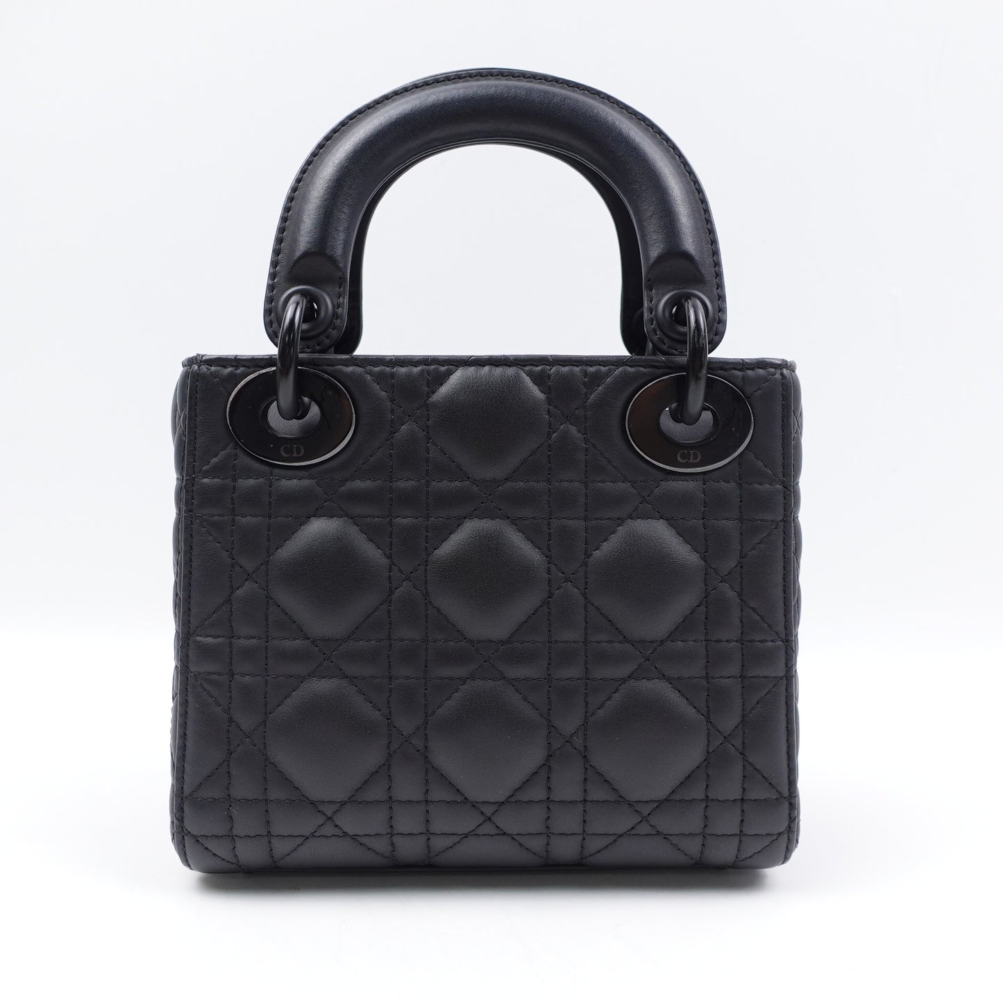 Pre-owned Dior Lady Mini Matte Black Calfskin Crossbody Bag
