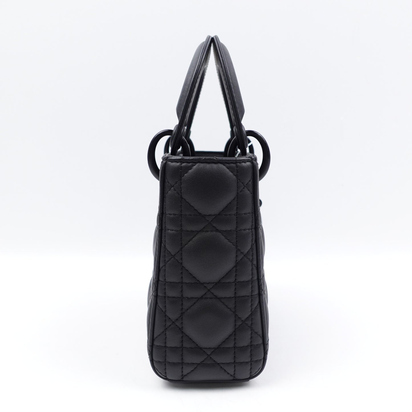 Pre-owned Dior Lady Mini Matte Black Calfskin Crossbody Bag