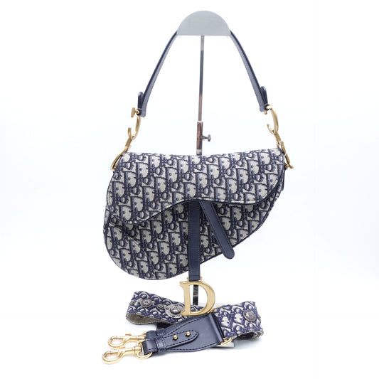 Pre-owned Dior Saddle Medium Blue Canvas Shoulder Bag