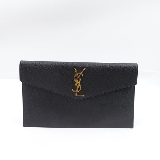 Pre-owned Saint Laurent Cassandra Black Calfskin Clutch