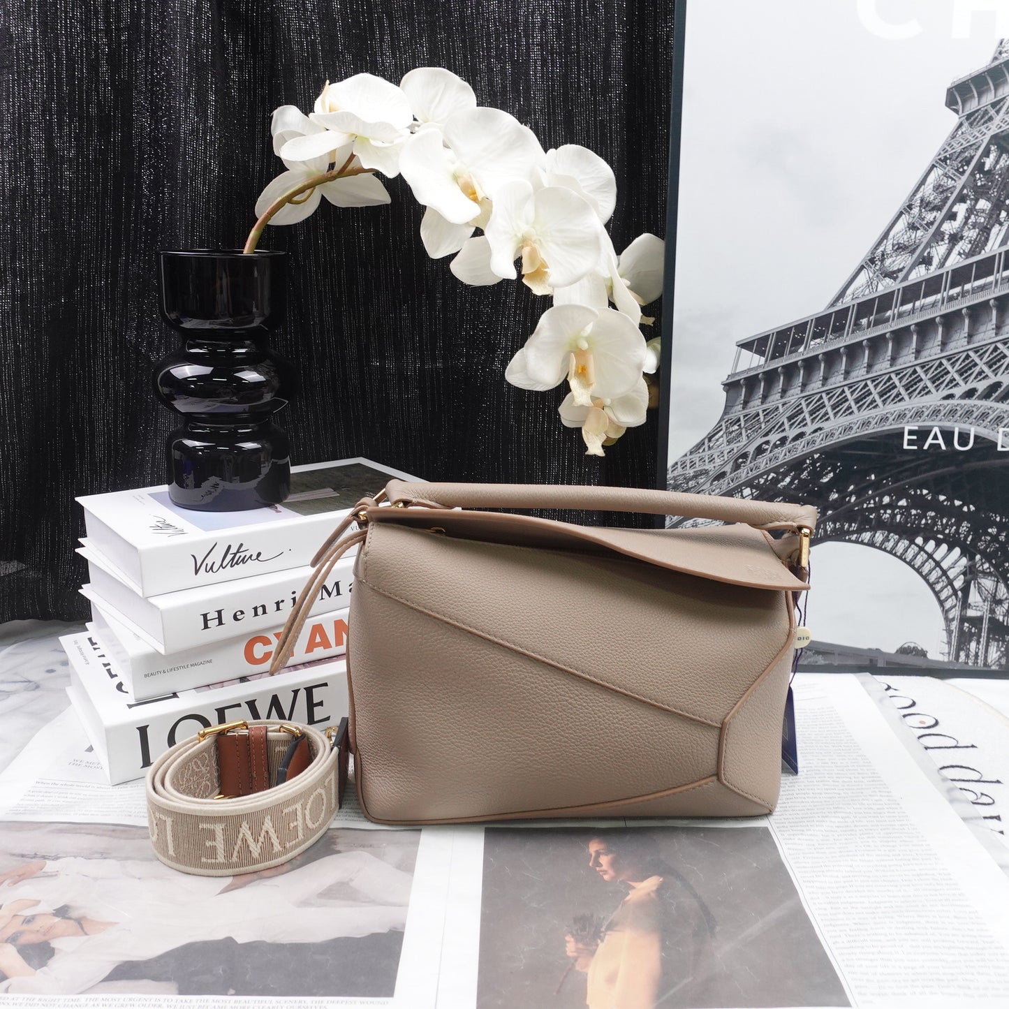 Pre-Owned Loewe Puzzle Edge Grey Calfskin Shoulder Bag