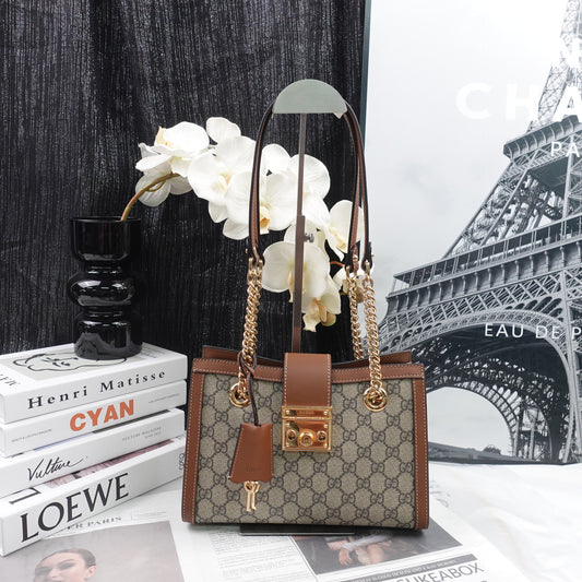 Pre-owned Gucci Padlock Monogram Coated Canvas Shoulder Bag