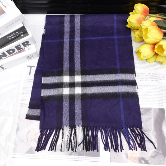 Pre-Owned Burberry Blue&White Check Square Cashmere Scarf