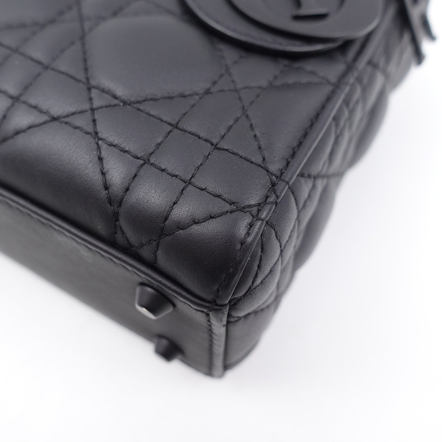 Pre-owned Dior Lady Mini Matte Black Calfskin Crossbody Bag