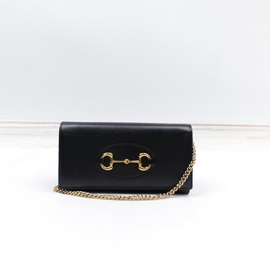 Pre-owned Gucci Horsebit 1955 WOC Black Calfskin Shoulder Bag