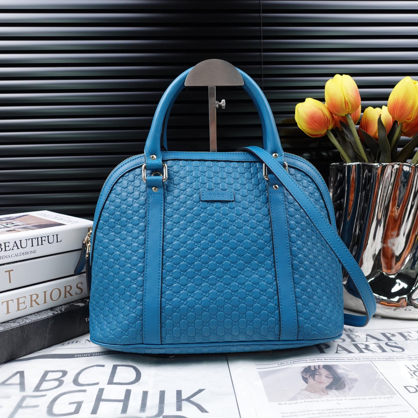 Pre-owned Gucci Microguccissima Dome Medium Blue Calfskin Shoulder Bag