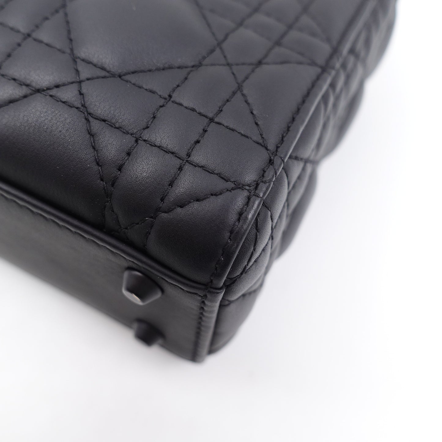 Pre-owned Dior Lady Mini Matte Black Calfskin Crossbody Bag