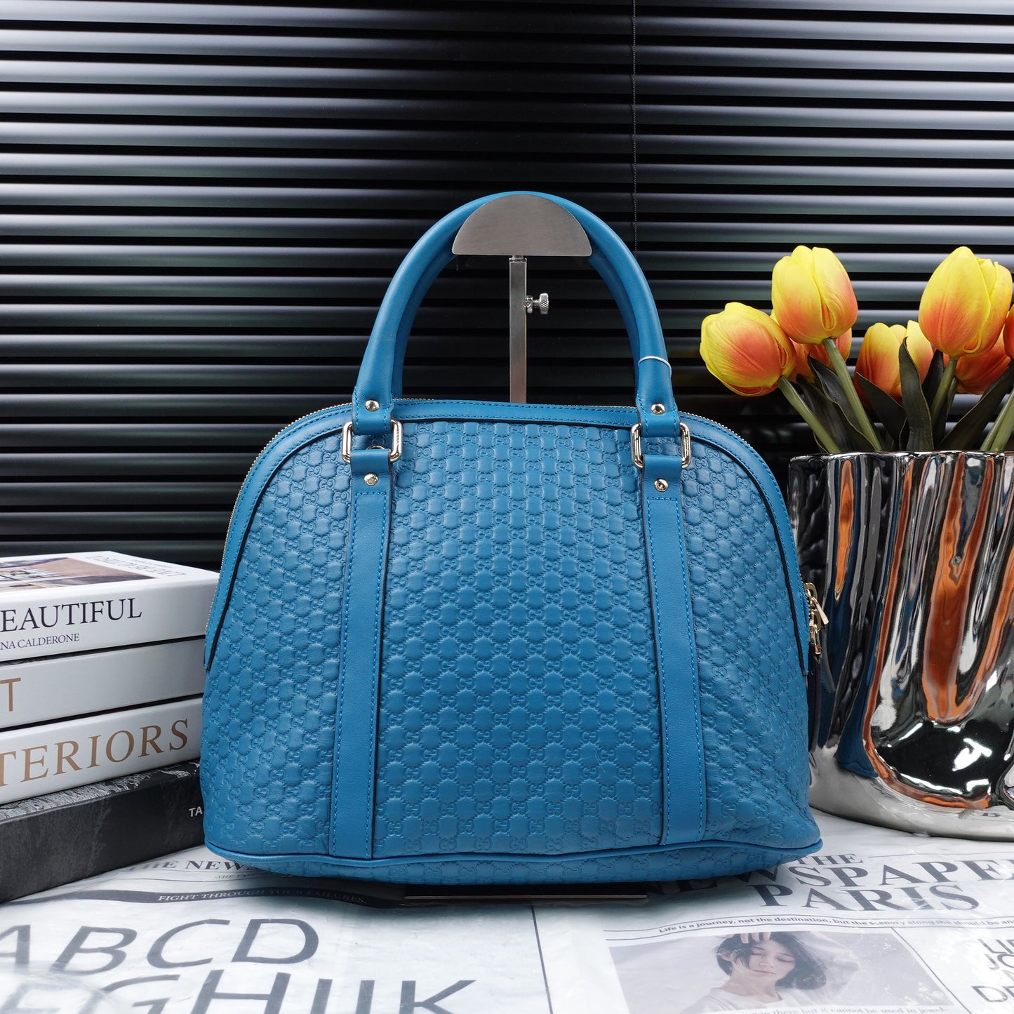 Pre-owned Gucci Microguccissima Dome Medium Blue Calfskin Shoulder Bag