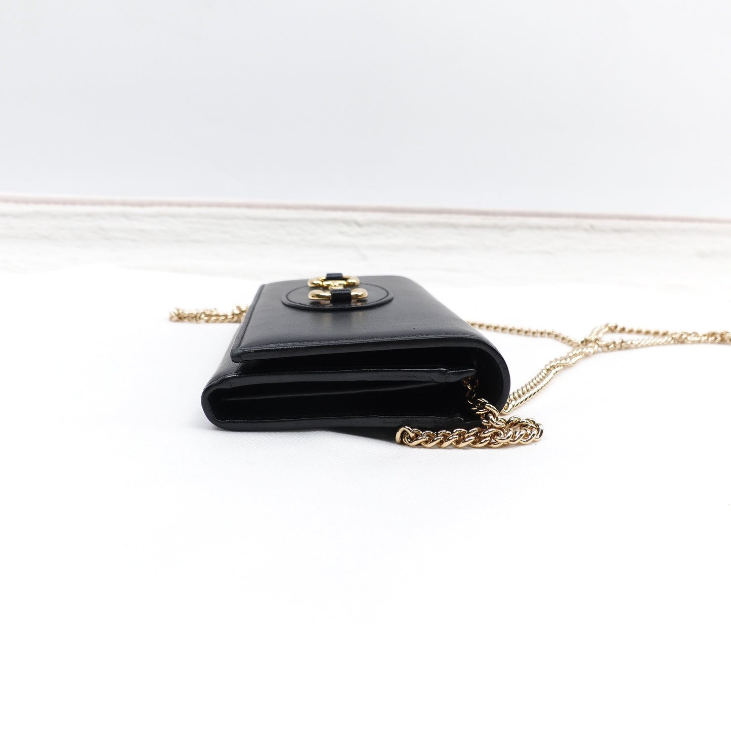Pre-owned Gucci Horsebit 1955 WOC Black Calfskin Shoulder Bag