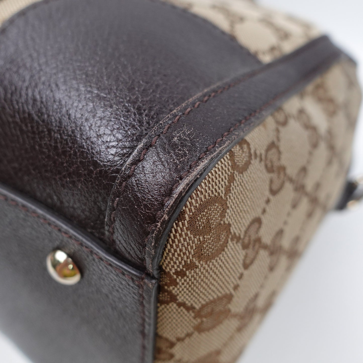 Pre-owned Gucci Webby Bee Boston Medium Monogram Brown Canvas Shoulder Bag