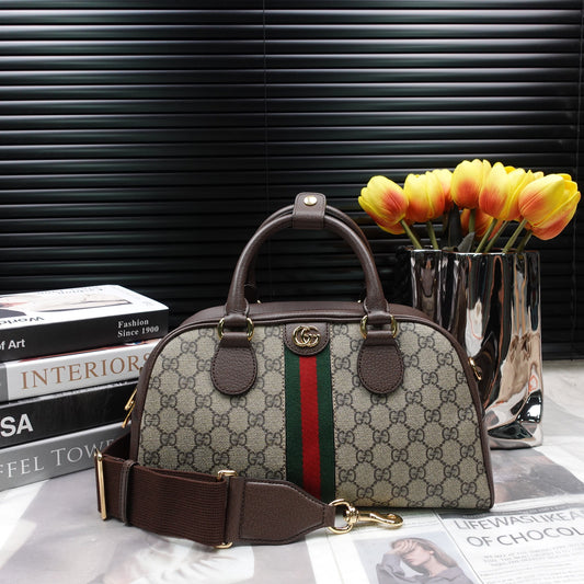 Pre-owned GUCCI Coated Canvas Shoulder Bags Ophidia Brown Monogram Shoulder Bag T10255527