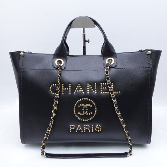 Pre-owned Chanel DeauVille Black Calfskin Tote Bag