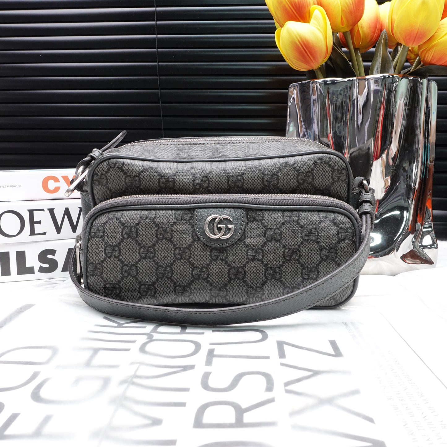 Pre-owned Gucci Ophidia Grey Coated Canvas Cross Body Bag