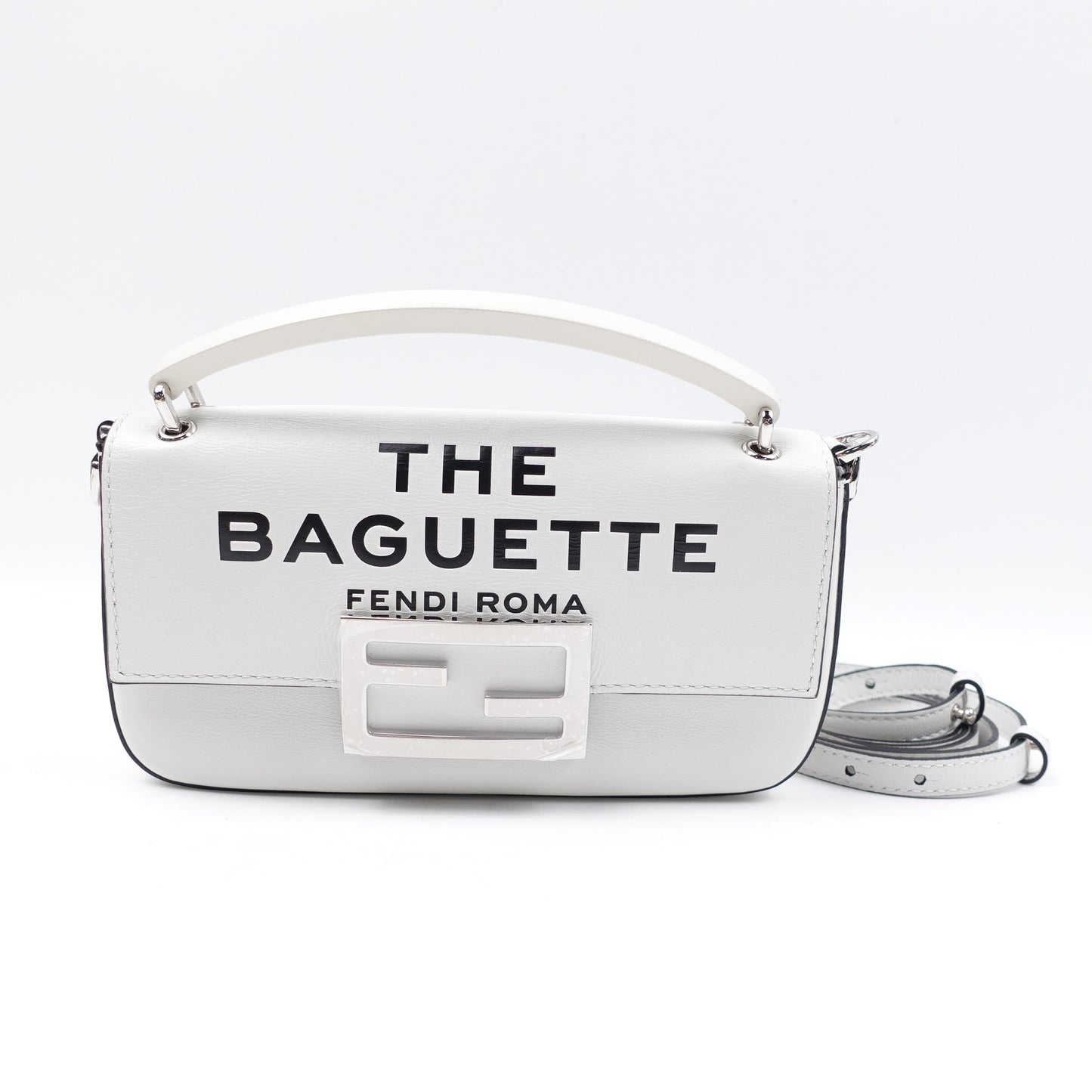 Pre-owned Fendi Baguette Mini White Calfskin Shoulder Bag