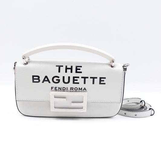 Pre-owned Fendi Baguette Mini White Calfskin Shoulder Bag