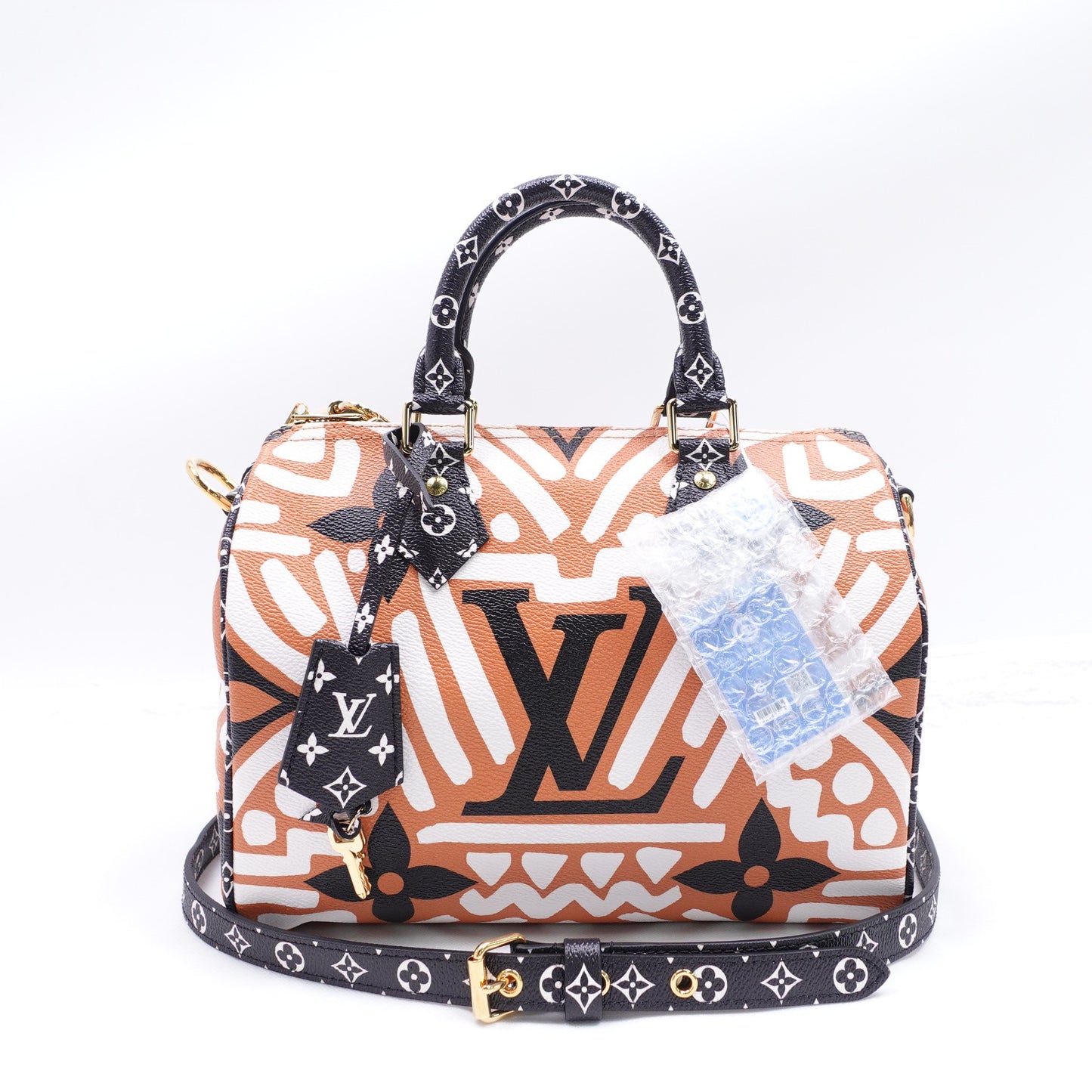 Pre-owned Louis Vuitton Speedy 25 White&Brown Coated Canvas Shoulder Bag