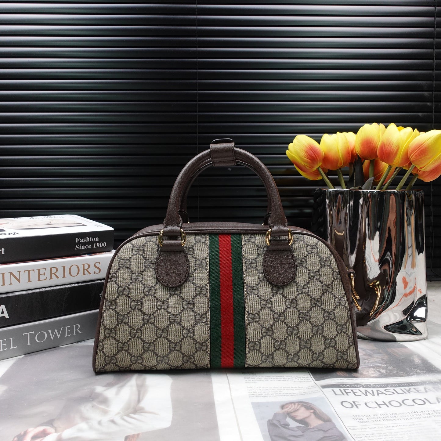 Pre-owned GUCCI Coated Canvas Shoulder Bags Ophidia Brown Monogram Shoulder Bag T10255527