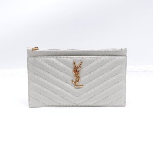 Pre-Owned Yves Saint Laurent Le Monogram Me White Calfskin Zippy Wallet T10300899