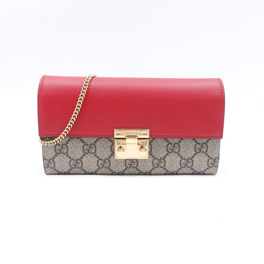 Pre-owned Gucci Padlock WOC Monogram&Red Coated Canvas&Calfskin Shoulder Bag