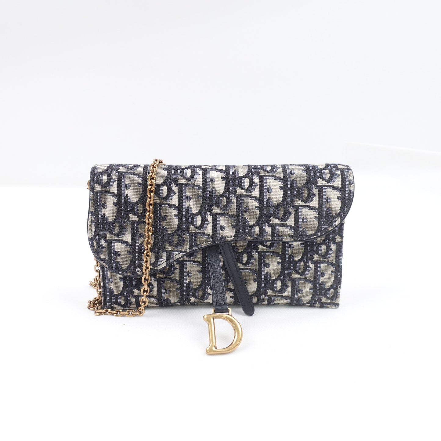 Pre-owned Dior Saddle Woc Oblique Blue Cancas Shoulder Bag