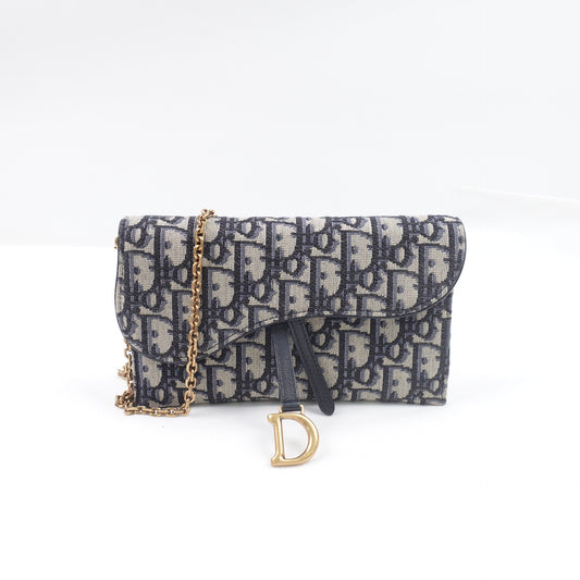Pre-owned Dior Saddle Woc Oblique Blue Cancas Shoulder Bag