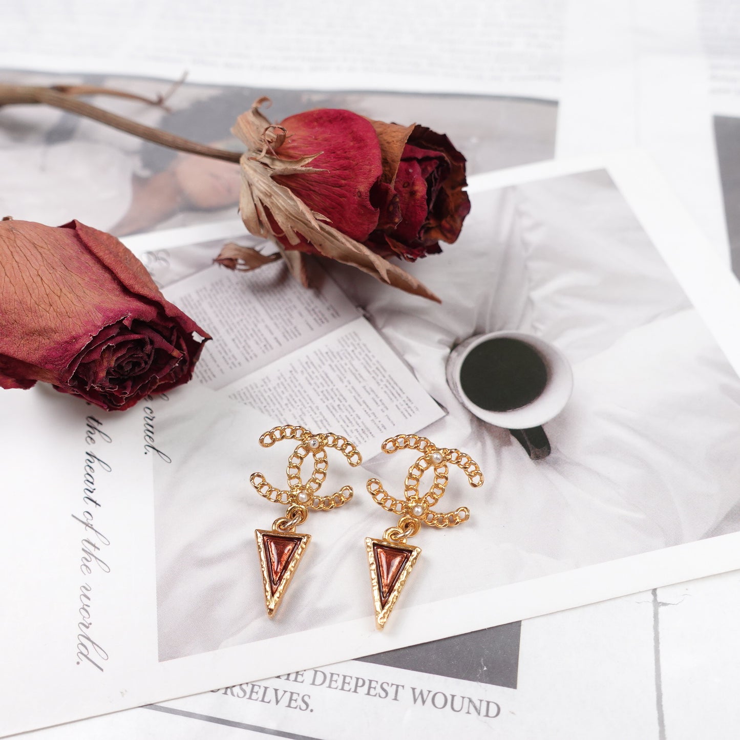 Pre-Owned Chanel Metal Painting&Brown CC Earrings