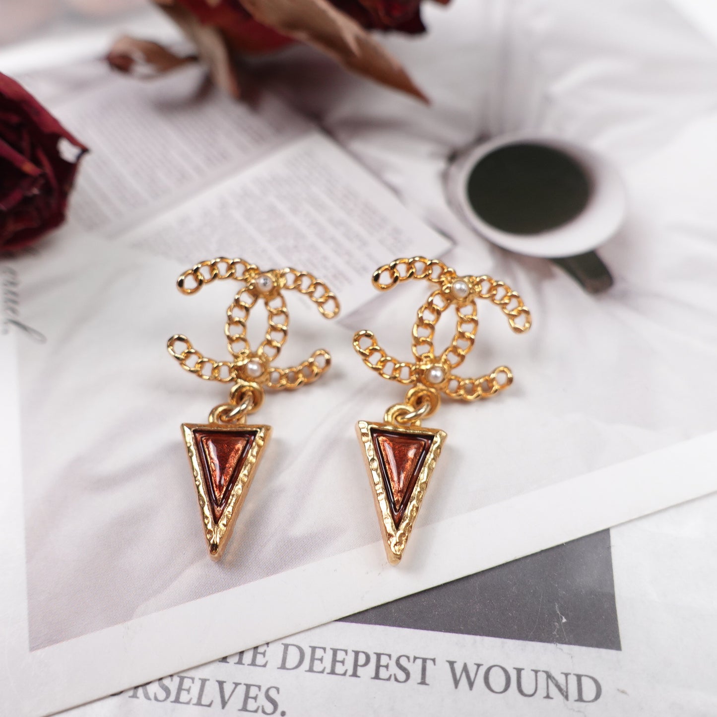 Pre-Owned Chanel Metal Painting&Brown CC Earrings