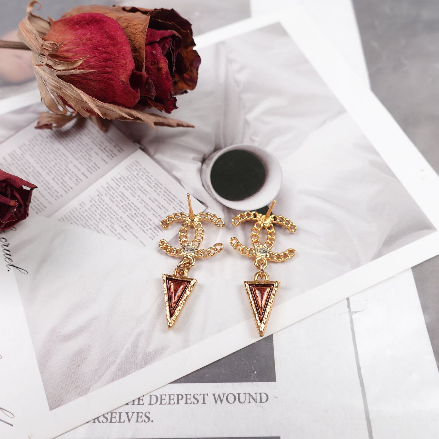 Pre-Owned Chanel Metal Painting&Brown CC Earrings