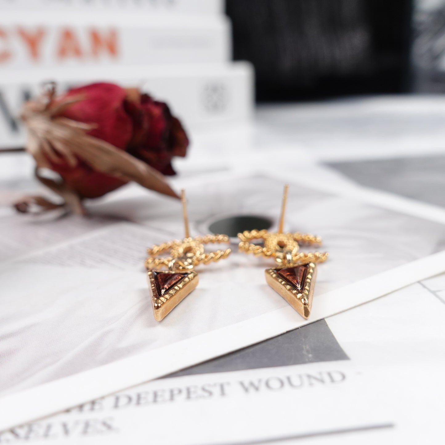 Pre-Owned Chanel Metal Painting&Brown CC Earrings